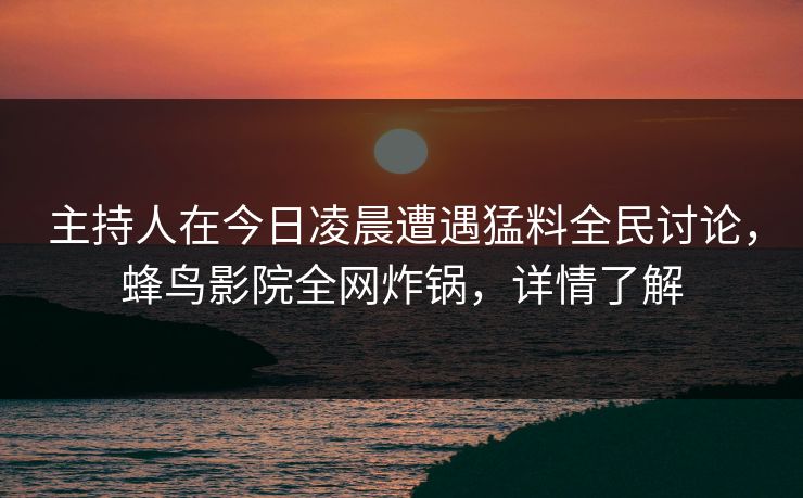 主持人在今日凌晨遭遇猛料全民讨论，蜂鸟影院全网炸锅，详情了解