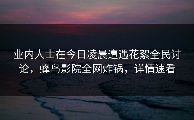 业内人士在今日凌晨遭遇花絮全民讨论，蜂鸟影院全网炸锅，详情速看